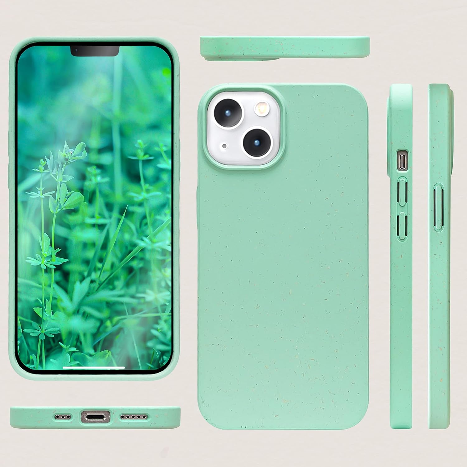 NALIA Funda Protectora Orgánica Compatible Con Iphone 14 Funda, Cubierta Ecológica, Sostenible, Resistente a Arañazos Para Telefono Movil, Bio Trigo Conciencia Degradable Mate, Color:Turquesa