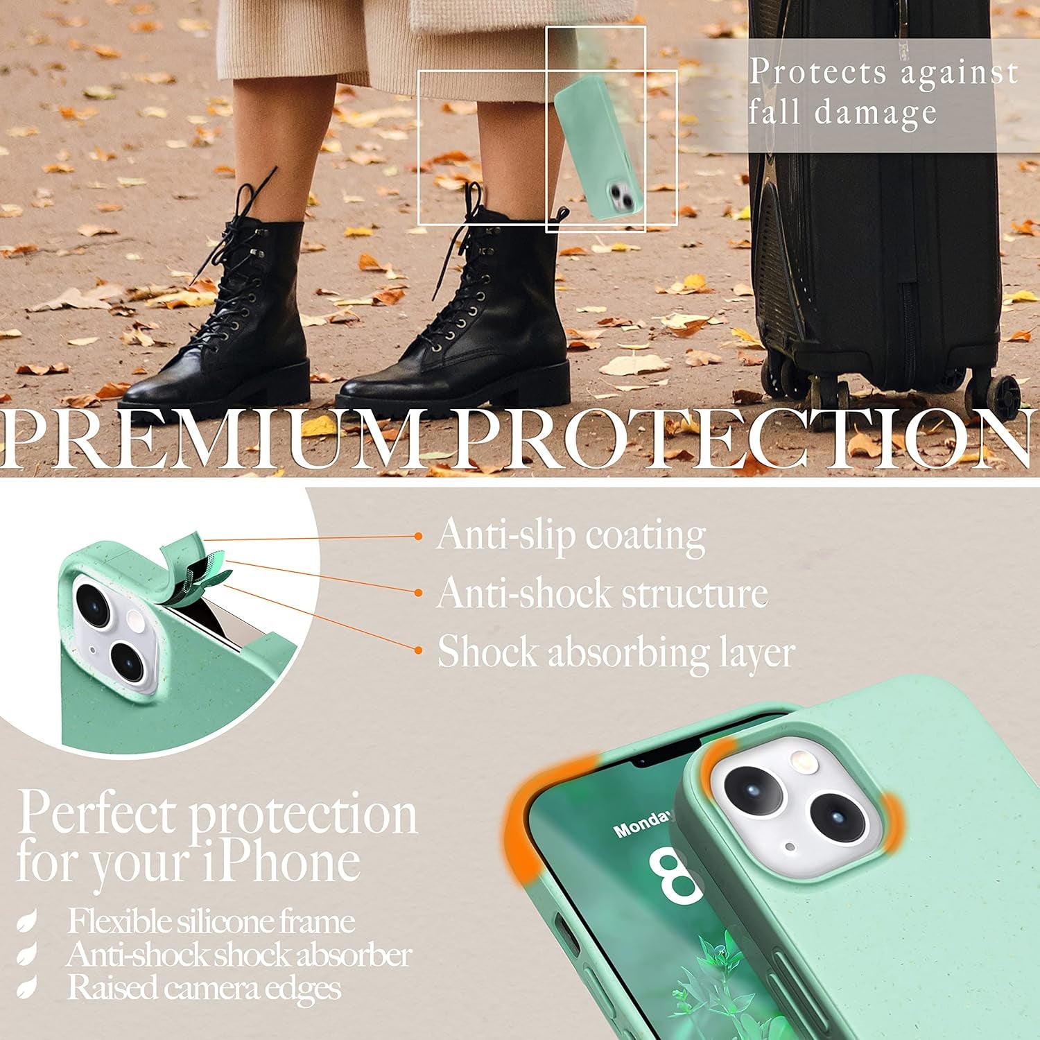 NALIA Funda Protectora Orgánica Compatible Con Iphone 14 Funda, Cubierta Ecológica, Sostenible, Resistente a Arañazos Para Telefono Movil, Bio Trigo Conciencia Degradable Mate, Color:Turquesa