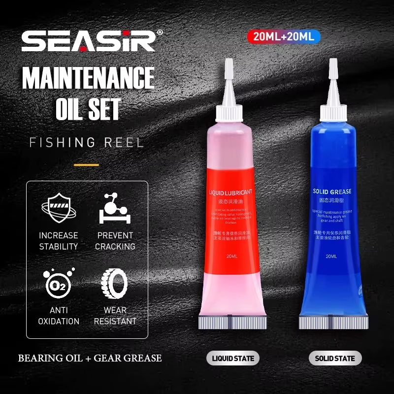 Set de Grasa Protectora (20 ml) y Aceite Lubricante (20 ml) para Mantenimiento de Carretes de Pesca – Kit de 2 Piezas