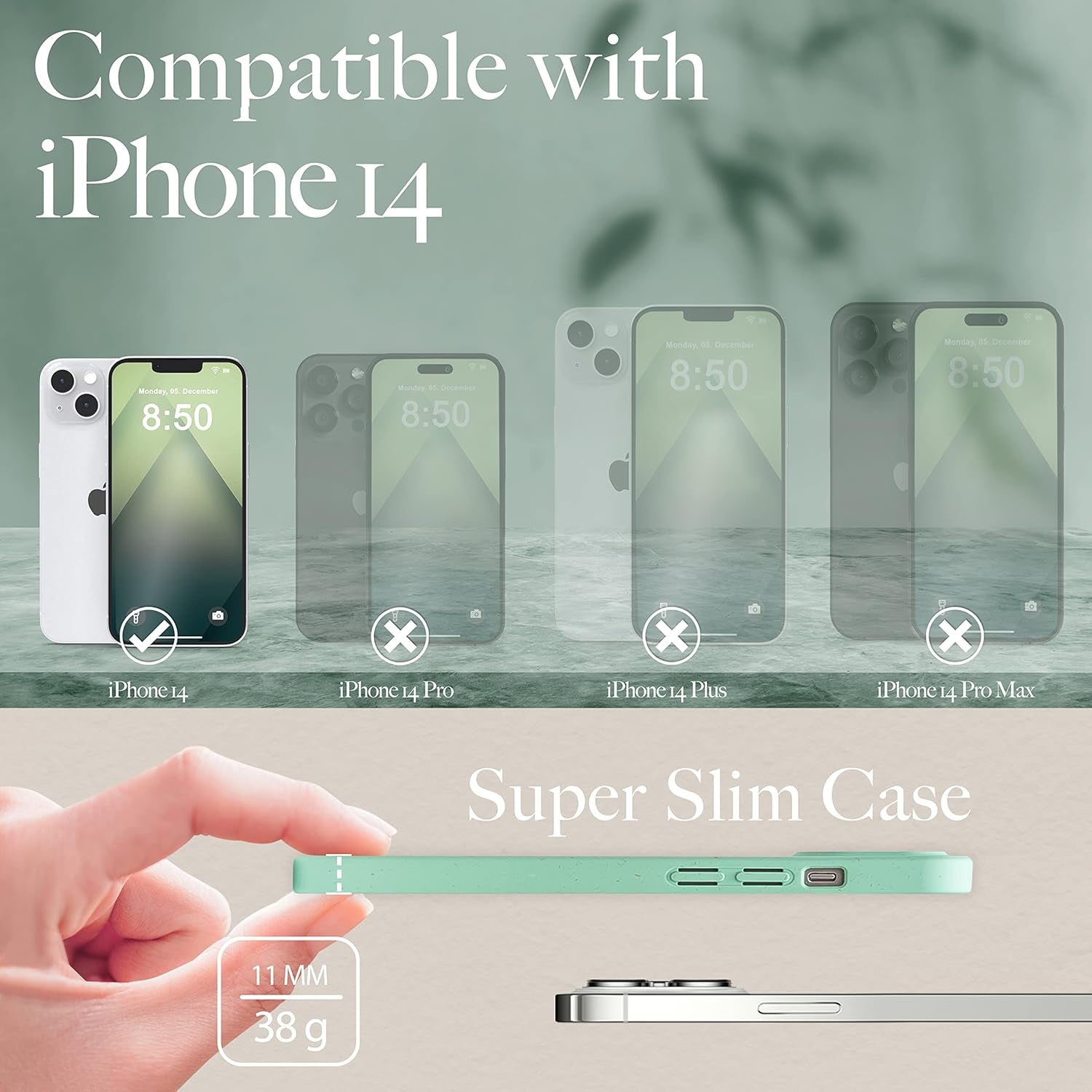 NALIA Funda Protectora Orgánica Compatible Con Iphone 14 Funda, Cubierta Ecológica, Sostenible, Resistente a Arañazos Para Telefono Movil, Bio Trigo Conciencia Degradable Mate, Color:Turquesa