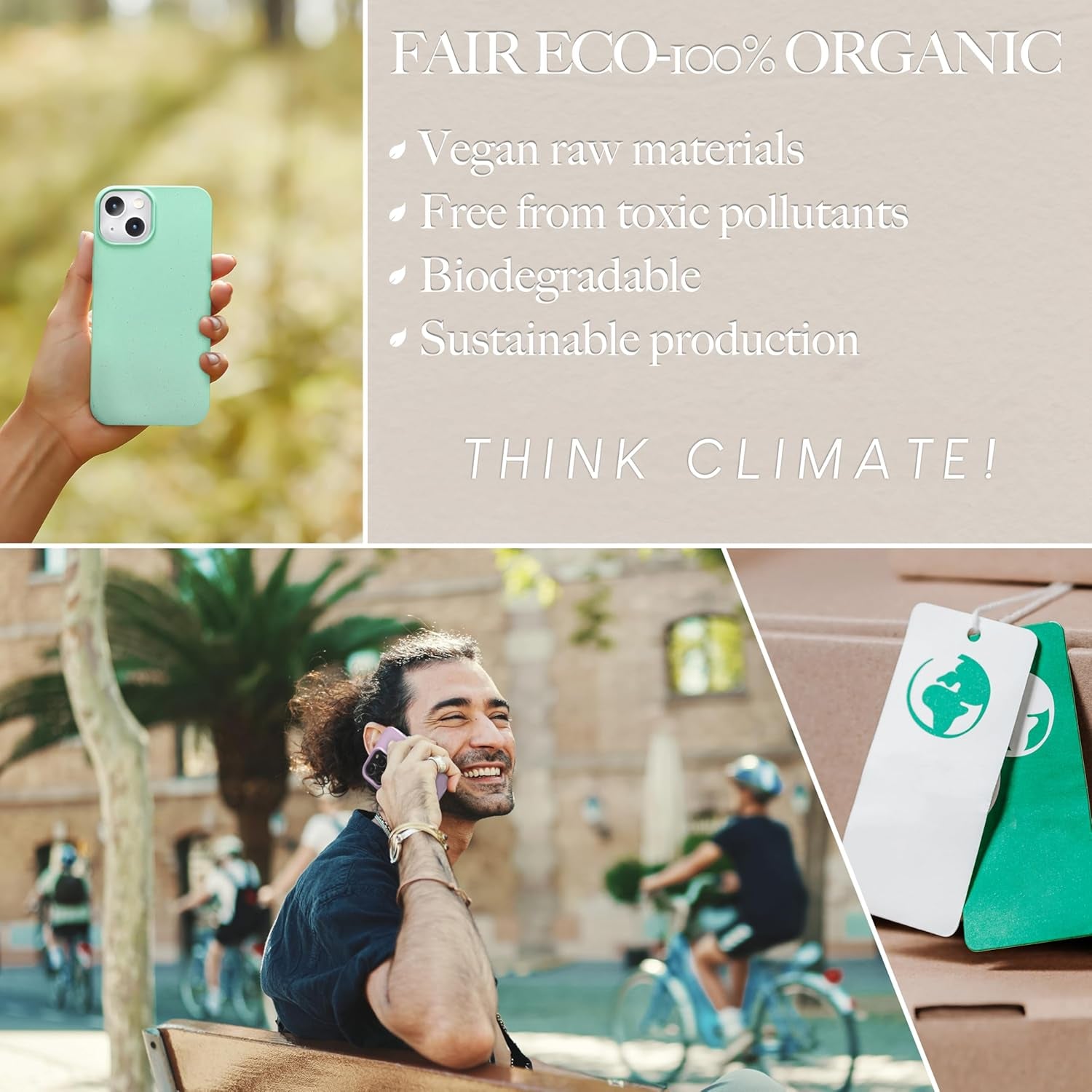 NALIA Funda Protectora Orgánica Compatible Con Iphone 14 Funda, Cubierta Ecológica, Sostenible, Resistente a Arañazos Para Telefono Movil, Bio Trigo Conciencia Degradable Mate, Color:Turquesa
