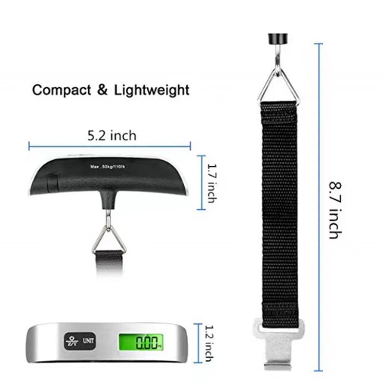 Báscula Digital de Equipaje con Pantalla LCD – Hasta 50 kg (110 lb)