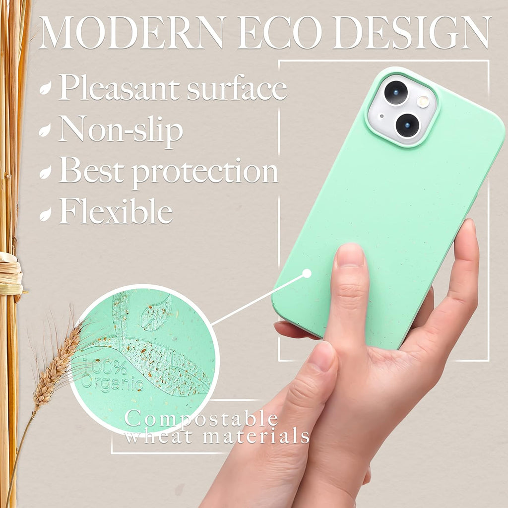 NALIA Funda Protectora Orgánica Compatible Con Iphone 14 Funda, Cubierta Ecológica, Sostenible, Resistente a Arañazos Para Telefono Movil, Bio Trigo Conciencia Degradable Mate, Color:Turquesa