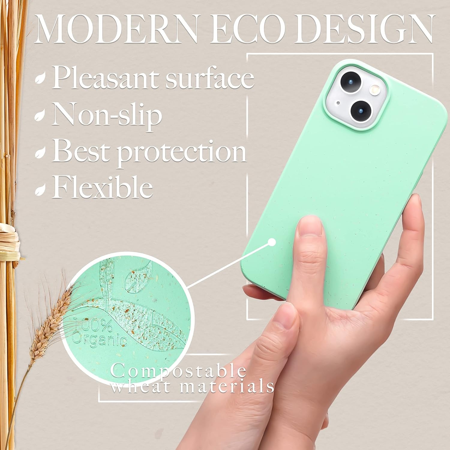 NALIA Funda Protectora Orgánica Compatible Con Iphone 14 Funda, Cubierta Ecológica, Sostenible, Resistente a Arañazos Para Telefono Movil, Bio Trigo Conciencia Degradable Mate, Color:Turquesa
